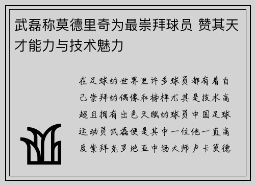 武磊称莫德里奇为最崇拜球员 赞其天才能力与技术魅力