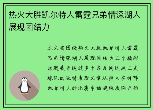 热火大胜凯尔特人雷霆兄弟情深湖人展现团结力